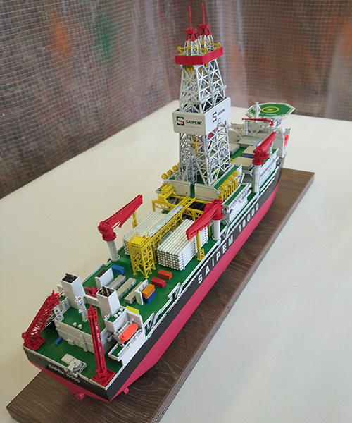 Scale model of drilling ship Saipem 10000, view on aft